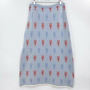 NWT Le Lis Collection Blue Lobster Sweater Knit A-Line Midi Skirt Size Large